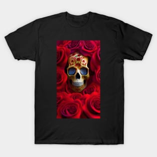 Cool Skull and Red Roses T-Shirt